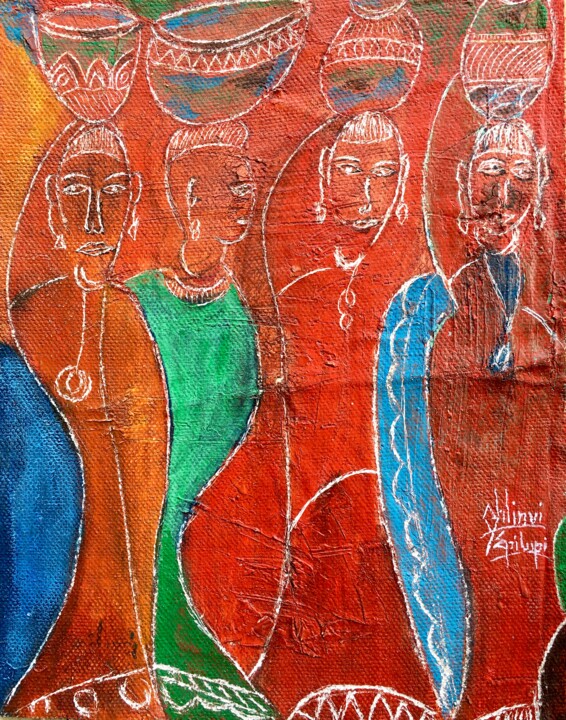 Pittura intitolato "Carrier women/femme…" da Lupicin Magloire Kouassivi Ahlinvi, Opera d'arte originale, Acrilico