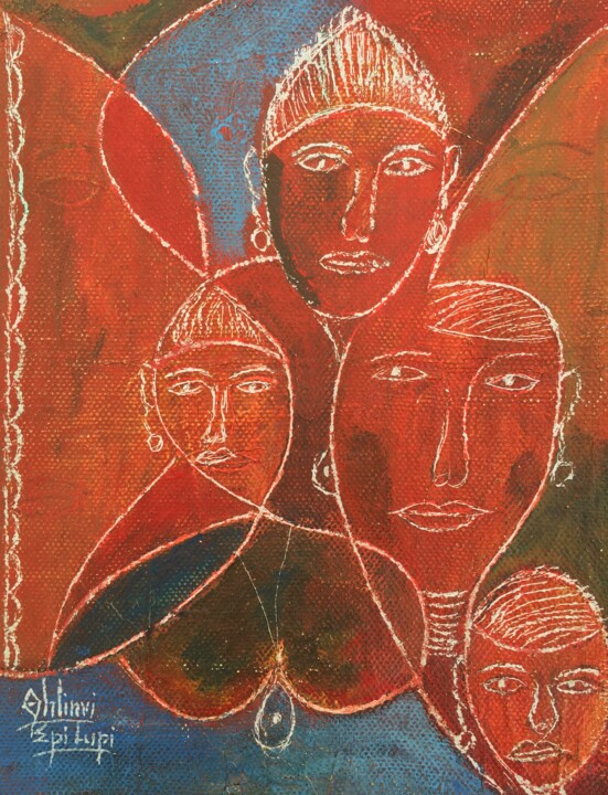 Pintura titulada "Candid faces/Visage…" por Lupicin Magloire Kouassivi Ahlinvi, Obra de arte original, Acrílico