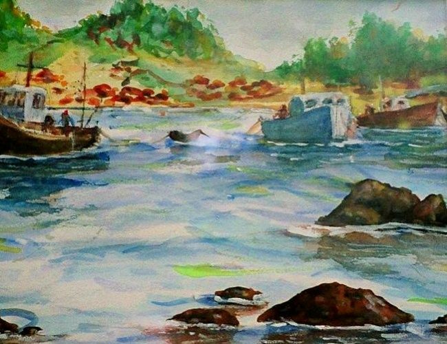 Malerei mit dem Titel "Long Island  Cove" von Robert Berrigan, Original-Kunstwerk