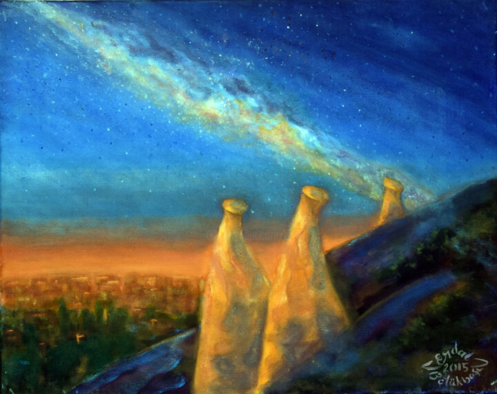 Peinture intitulée "Milky Way Over Capp…" par Erdal Bölükbaşı, Œuvre d'art originale, Acrylique