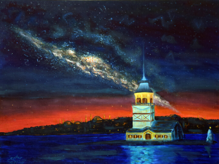 Malarstwo zatytułowany „Milky Way Over Ista…” autorstwa Erdal Bölükbaşı, Oryginalna praca, Olej