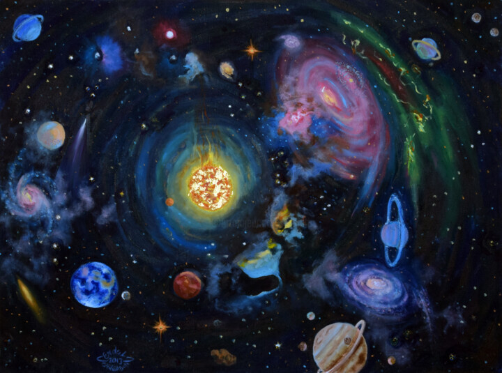 Pittura intitolato "Solar System" da Erdal Bölükbaşı, Opera d'arte originale, Olio