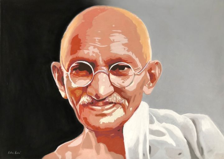 Dessin intitulée "Gandhi" par Erdna Andre, Œuvre d'art originale, Pastel