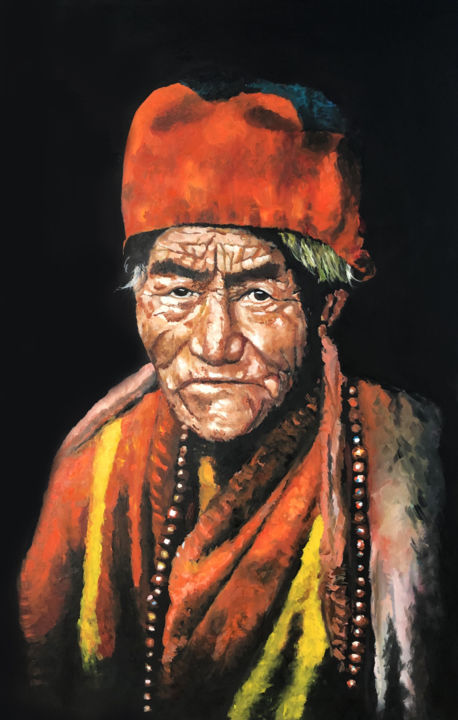 Painting titled "Monk" by Erdna Andre, Original Artwork, Oil