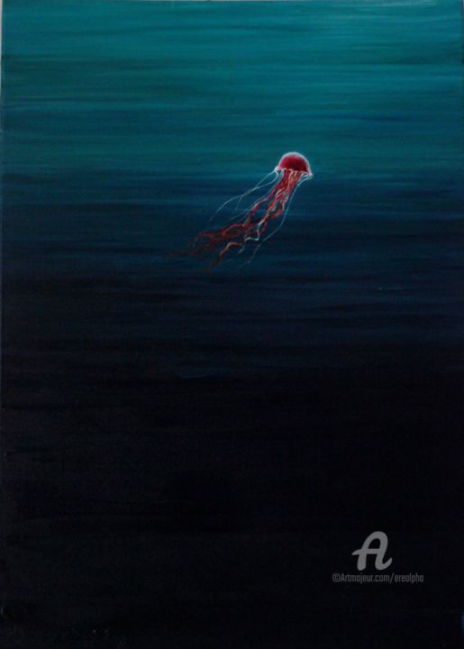 Painting titled "La méduse des abyss…" by Erealpha, Original Artwork, Acrylic Mounted on Wood Stretcher frame