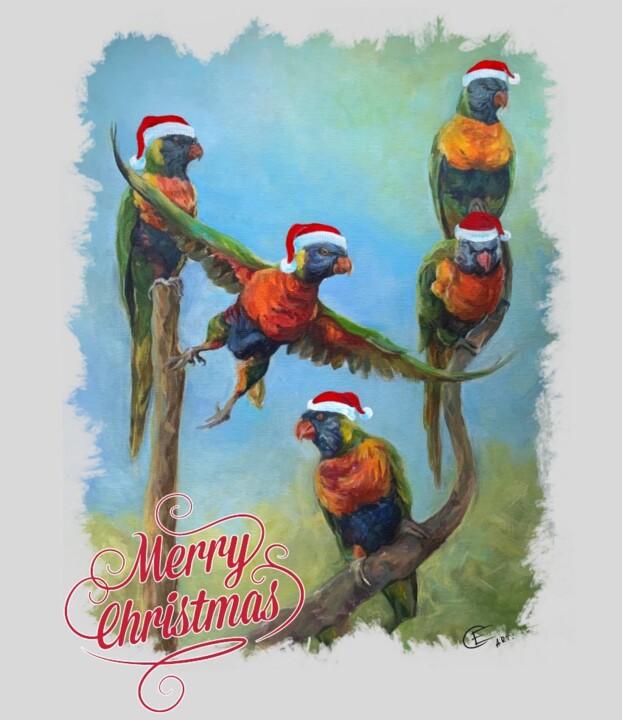 Digital Arts titled "Merry Christmas" by Sergey Eremin, Original Artwork, Watercolor
