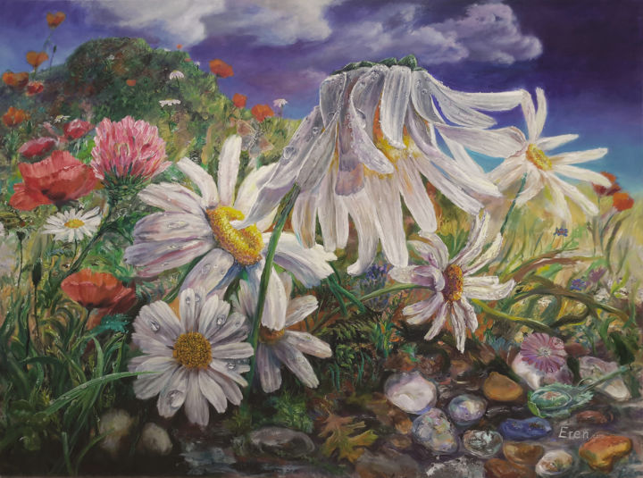 Pintura titulada "Daisies" por Eren, Obra de arte original, Otro