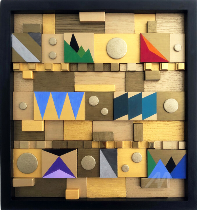 Sculpture intitulée "Psychedelic Gold" par Mimi Eres, Œuvre d'art originale, Bois