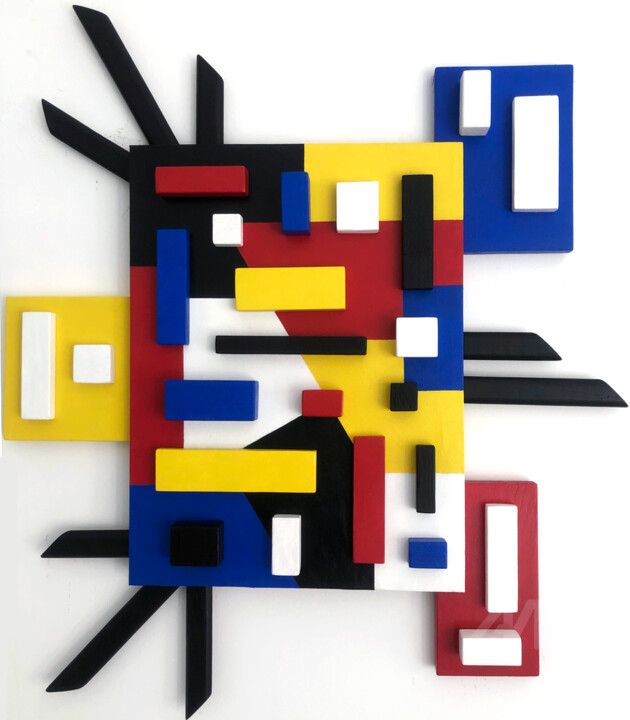 Sculpture titled "Mondrian 3D - wall…" by Mimi Eres, Original Artwork, Acrylic