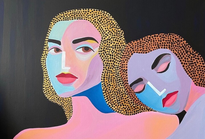 Painting titled "Soeurs" by Eriall Art, Original Artwork, Acrylic Mounted on Wood Stretcher frame