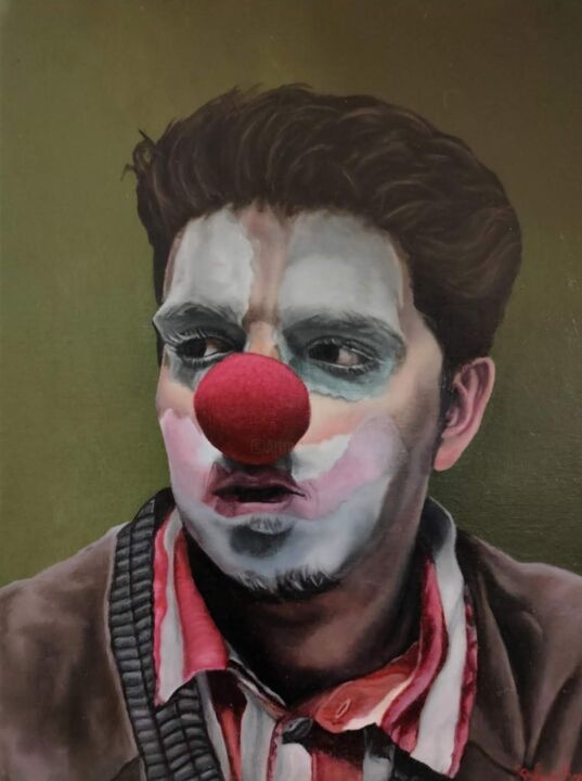 Painting titled "Le clown triste.…" by Eric Blanchard, Original Artwork, Oil