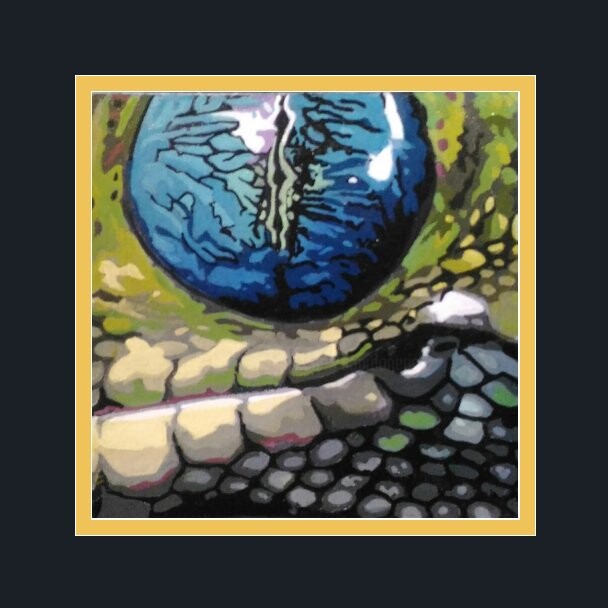Peinture intitulée "blue eyes gecko" par Eric Bourdon, Œuvre d'art originale, Huile