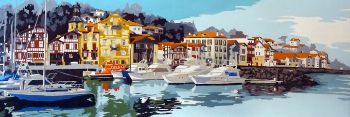 Malerei mit dem Titel "Ciboure, le quai Ra…" von Eric Bourdon, Original-Kunstwerk, Öl