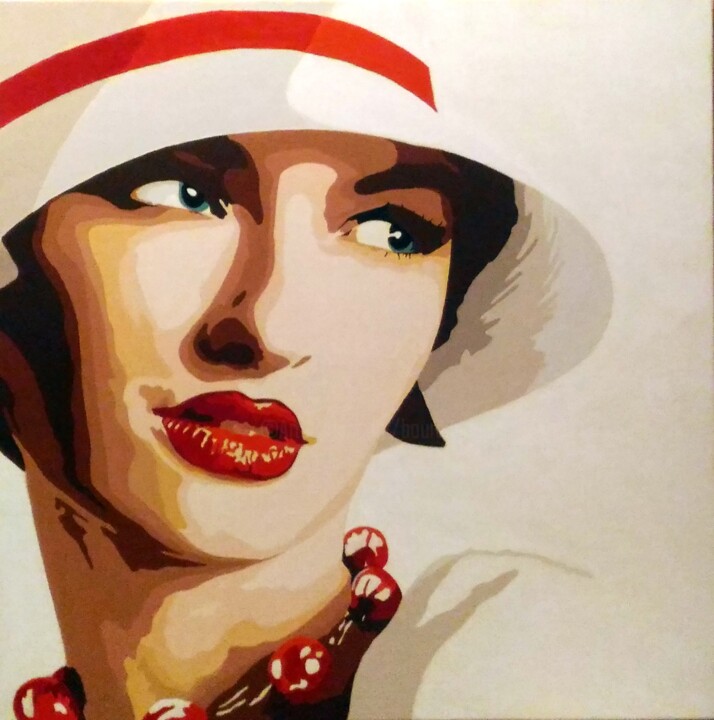 Painting titled "femme au chapeau" by Eric Bourdon, Original Artwork, Oil