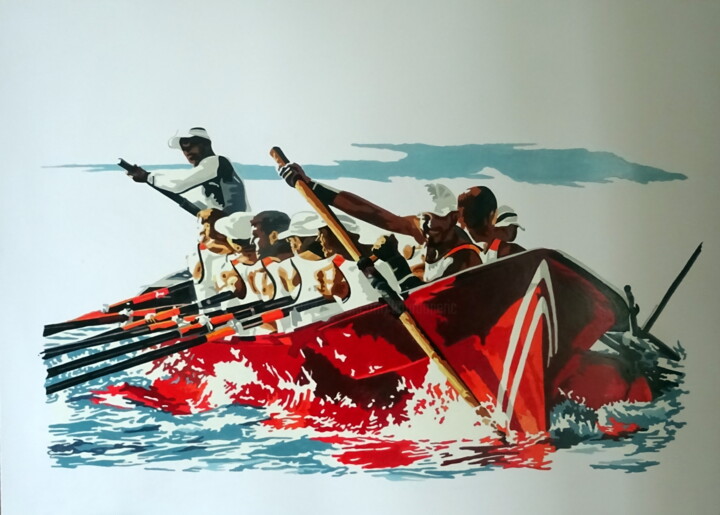 Pintura titulada "trainière 1" por Eric Bourdon, Obra de arte original, Oleo