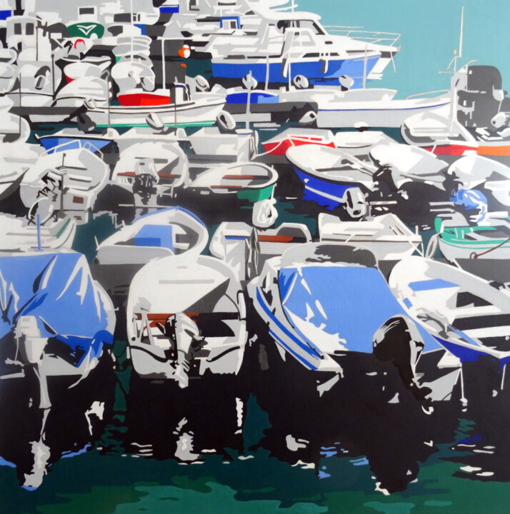 Schilderij getiteld "les barques" door Eric Bourdon, Origineel Kunstwerk, Olie