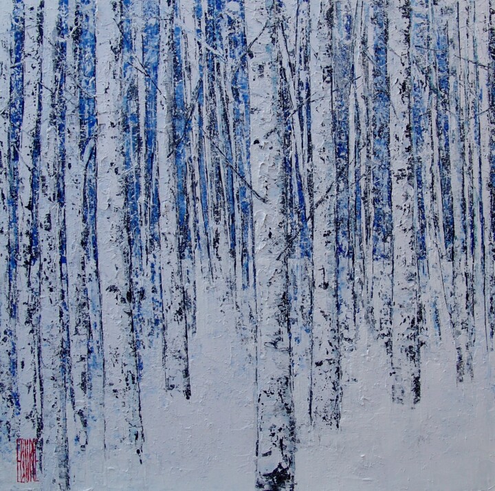 Peinture intitulée "foret-enneigee-80-x…" par Eric Bourse, Œuvre d'art originale, Acrylique