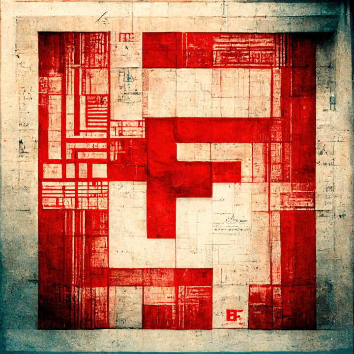 Digitale Kunst getiteld "Squares F" door Eric Brocherie, Origineel Kunstwerk, Digitaal Schilderwerk Gemonteerd op Aluminium