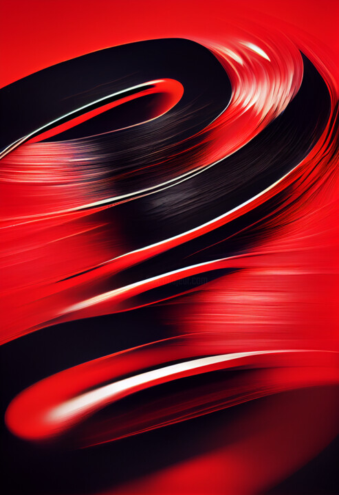 Digital Arts titled "In Motion Red #15" by Eric Brocherie, Original Artwork, Digital Painting Mounted on Aluminium