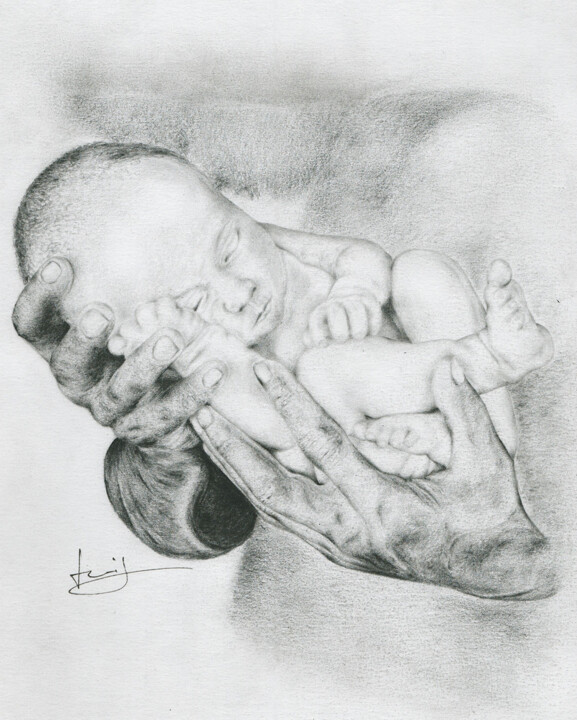 Drawing titled "Tendresse fraternel…" by Eric Chapon, Original Artwork, Graphite