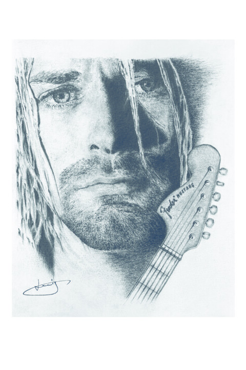 Disegno intitolato "Kirt Cobain Poster…" da Eric Chapon, Opera d'arte originale, Matita