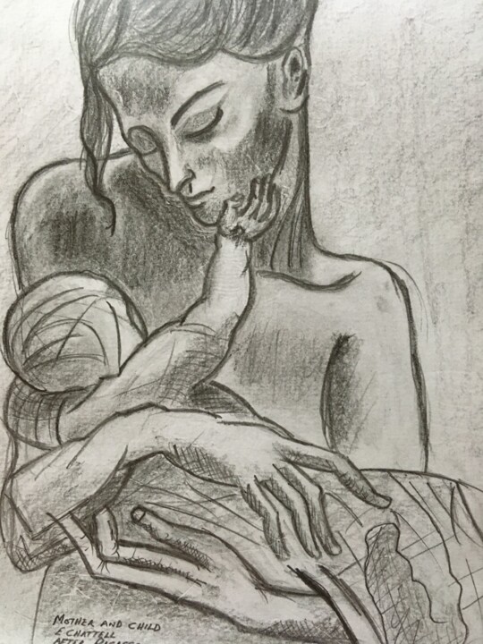 Drawing titled "Mother and Child (P…" by Eric Chattell, Original Artwork, Pencil
