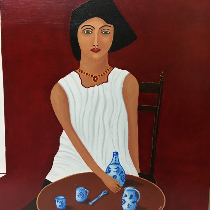 Painting titled "Woman with Vase" by Eric Chattell, Original Artwork, Acrylic