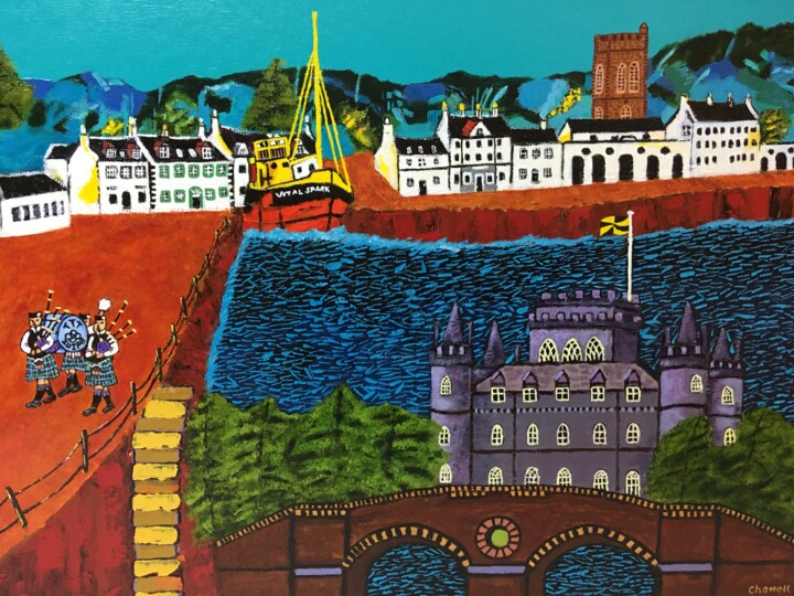 Painting titled "Inveraray, Argyll" by Eric Chattell, Original Artwork, Acrylic Mounted on Other rigid panel