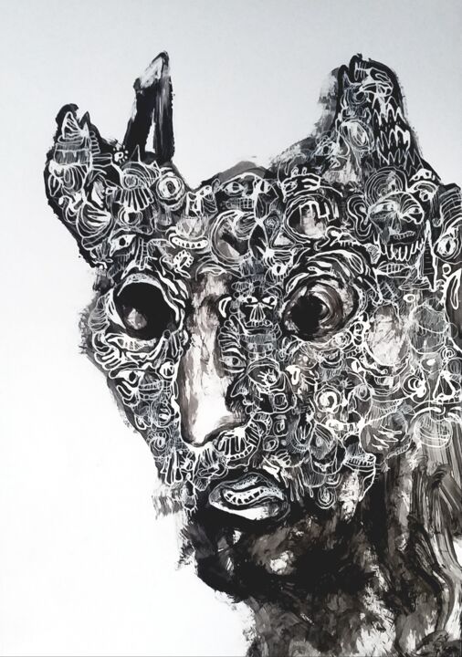 Dessin intitulée "le diable andouille" par Eric Demelis, Œuvre d'art originale, Acrylique