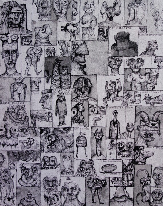 Rysunek zatytułowany „plusieurs fantômes” autorstwa Eric Demelis, Oryginalna praca, Atrament