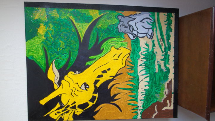 Painting titled "réconfort  de giraf…" by Eric Escutenaire, Original Artwork, Acrylic
