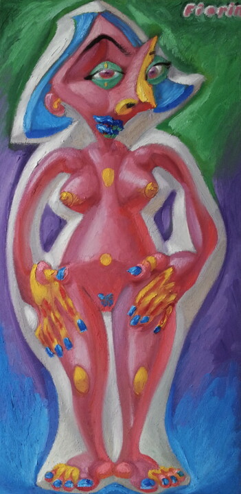 Pintura titulada "Nu rose debout" por Eric Fiorin, Obra de arte original, Oleo