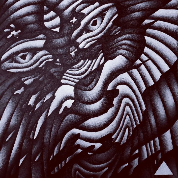 Drawing titled "Night Lines" by Eric Gaquère Jâho, Original Art, Ink