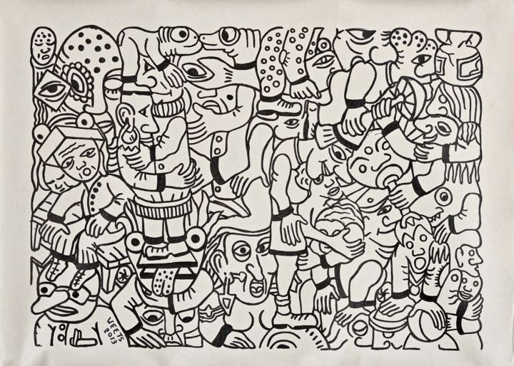 Рисунок под названием "Village rituals" - Eric G. Weets, Подлинное произведение искусства, Чернила