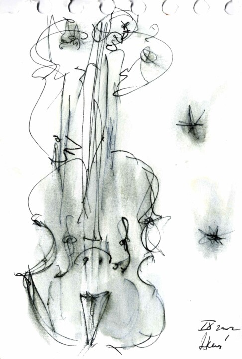 Dessin intitulée "Picasso bass" par Eric Hervé, Œuvre d'art originale, Encre