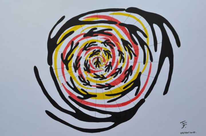 Dessin intitulée "Ronde mystique 2." par Eric Jouinot, Œuvre d'art originale,