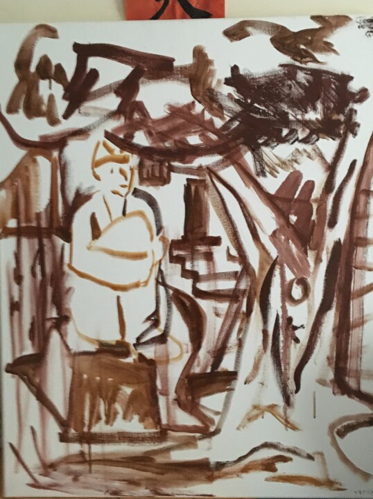 Painting titled "L’homme à l’arbre" by Eric Kraft, Original Artwork, Oil