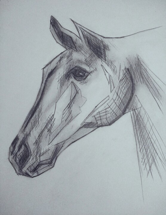 Dessin intitulée "Horse Head Stylized" par Eric L Vadé, Œuvre d'art originale, Crayon