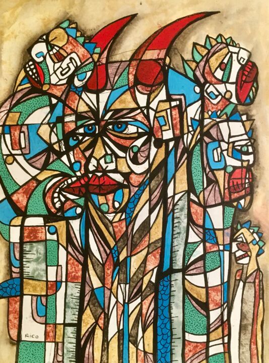 Malerei mit dem Titel "Mon ami le diable -…" von Eric Leroy (Rico), Original-Kunstwerk, Acryl