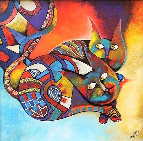 Painting titled "Les chats" by Eric Massart, Original Artwork
