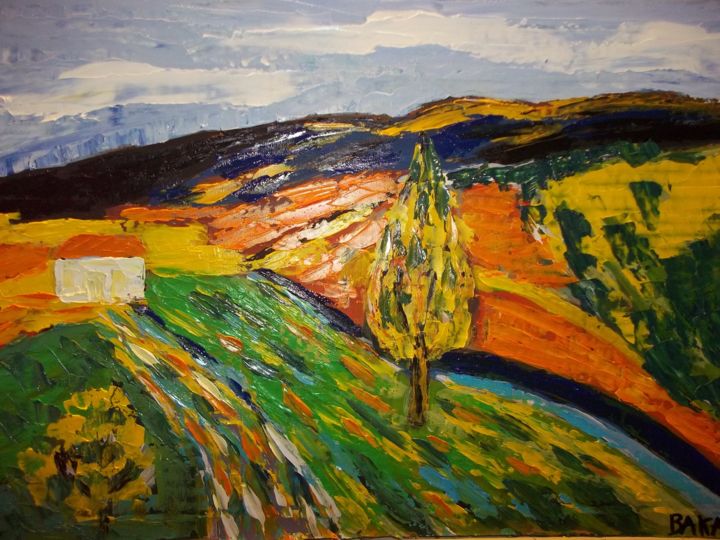 Peinture intitulée "L'été" par Baka Artiste Peintre Figuratif Expréssionniste, Œuvre d'art originale, Huile Monté sur Carton