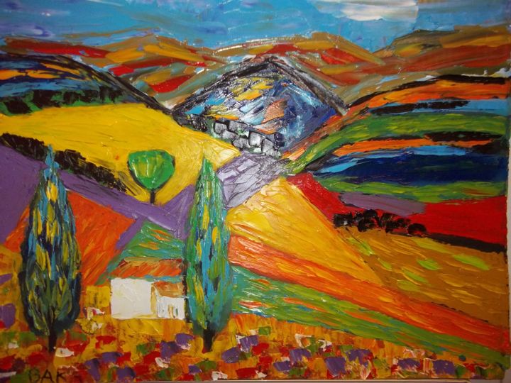 Peinture intitulée "cabanon en provence" par Baka Artiste Peintre Figuratif Expréssionniste, Œuvre d'art originale, Huile Mo…