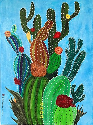 Peinture intitulée "cactus new cordelie…" par Eric Pailhassard, Œuvre d'art originale, Acrylique