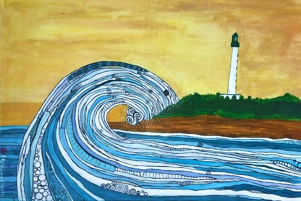 Painting titled "pays basque le phar…" by Eric Pailhassard, Original Artwork, Acrylic