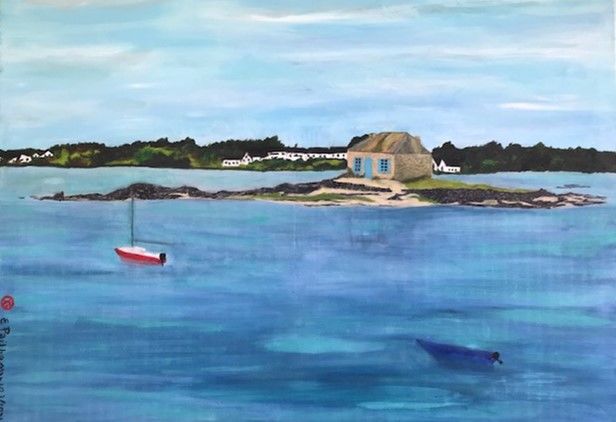 Malerei mit dem Titel "Bretagne Saint Cado…" von Eric Pailhassard, Original-Kunstwerk, Acryl