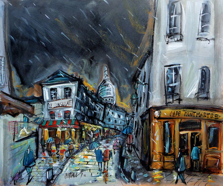 Peinture intitulée "Le bar Le Consulat…" par Eric Raimbault, Œuvre d'art originale, Gouache