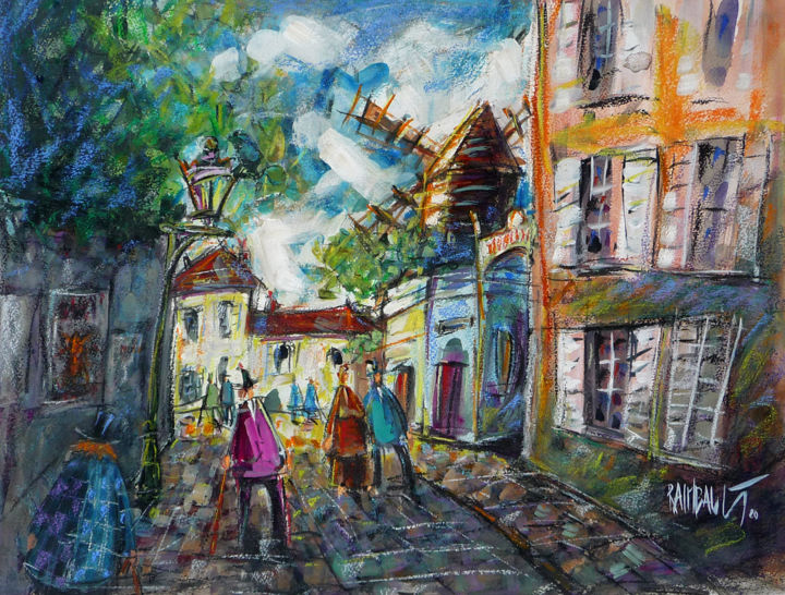 Painting titled "Rue Girardon et le…" by Eric Raimbault, Original Artwork, Watercolor