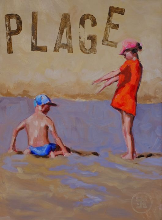 Pittura intitolato "plage.jpg" da Eric Roy, Opera d'arte originale, Olio