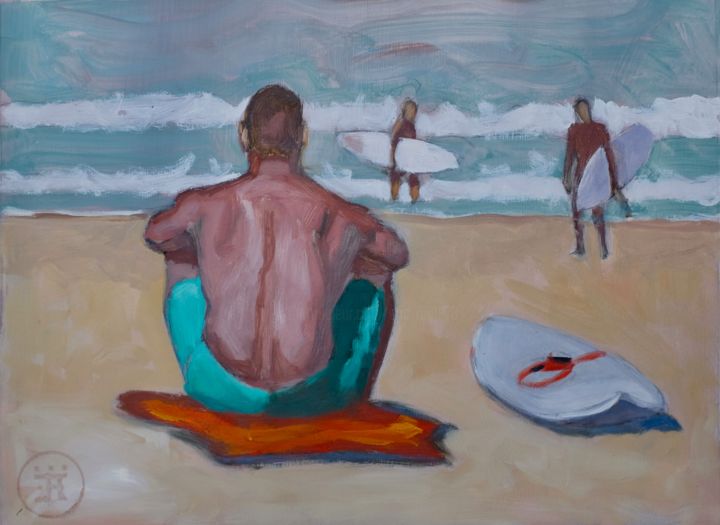 Malerei mit dem Titel "surfeur dos R.jpg" von Eric Roy, Original-Kunstwerk, Öl