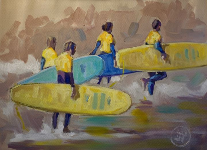 Schilderij getiteld "surfschool.jpg" door Eric Roy, Origineel Kunstwerk